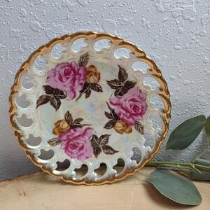Vintage 50s‎ Metasco Japan Porcelain Rose Gold Lattice Plate Decorative Display